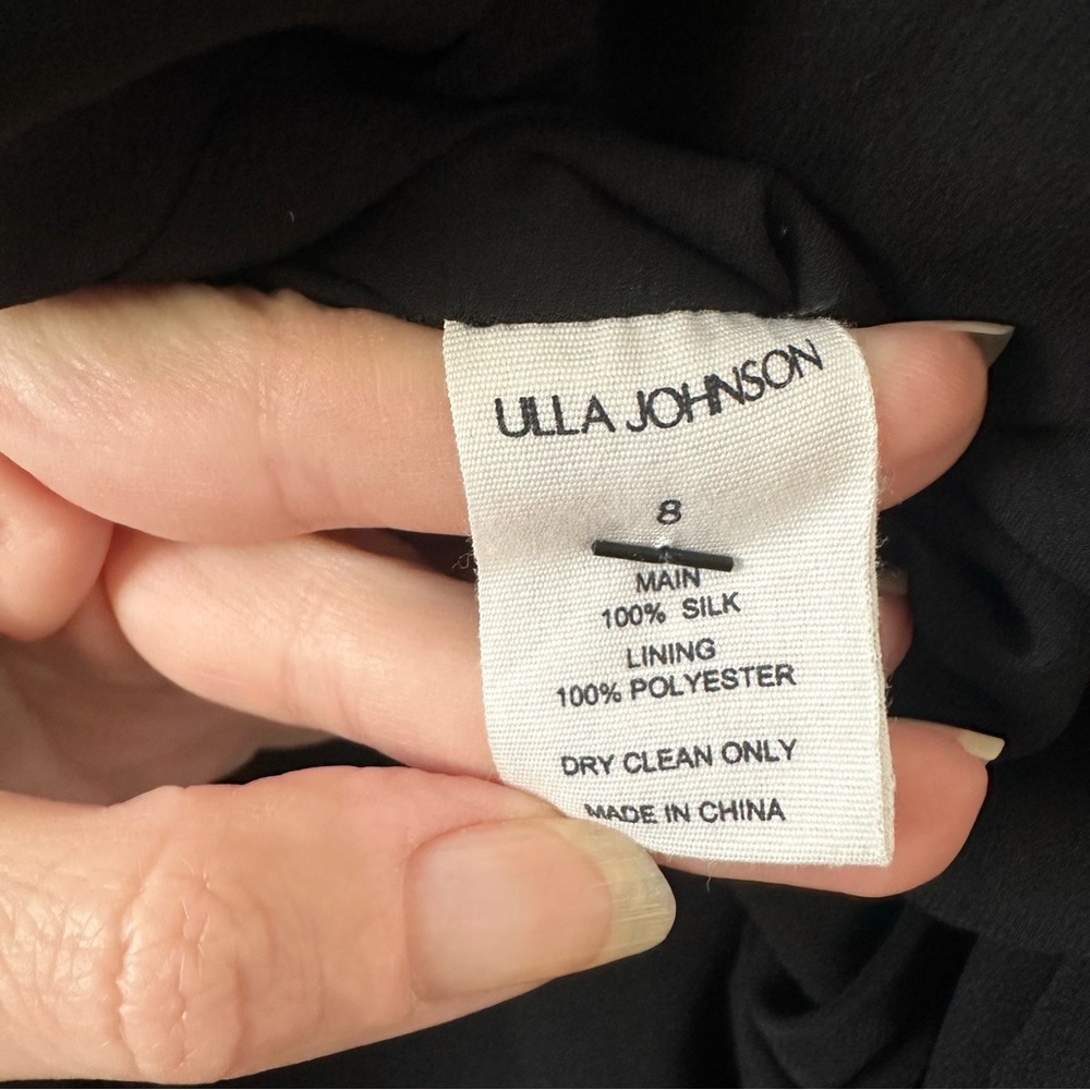 ULLA JOHNSON Florella Gown Noir Black Maxi Silk Gown Dress with Ruffles SZ US 8 - Picture 11 of 12